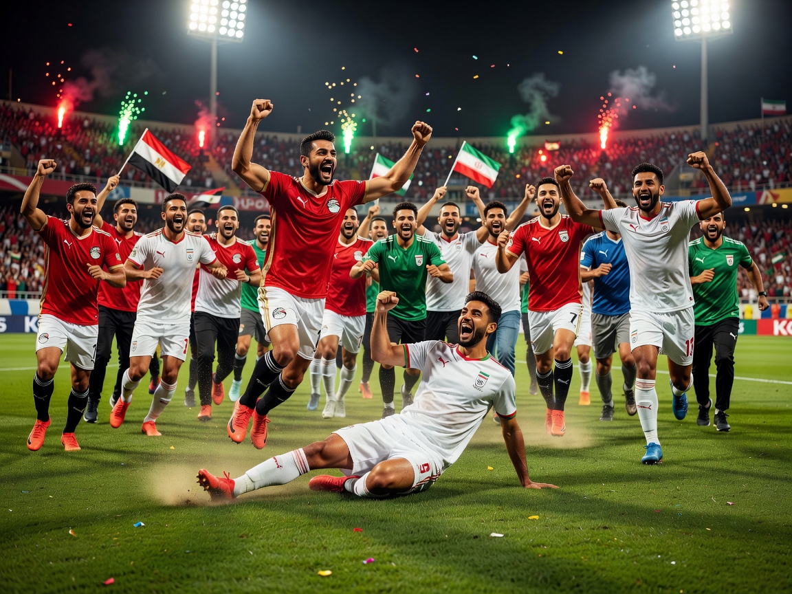 Egypt vs IR Iran fans and player celebration