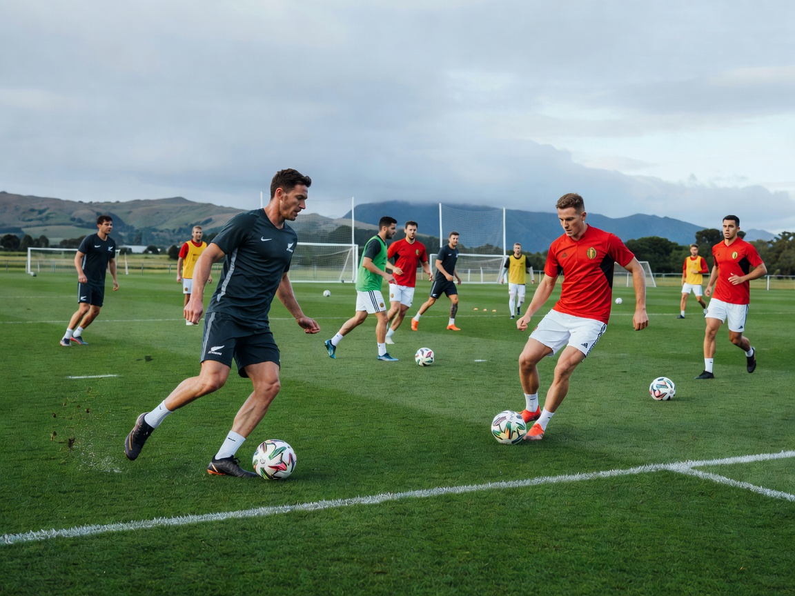 New Zealand vs Belgium training session pitch view