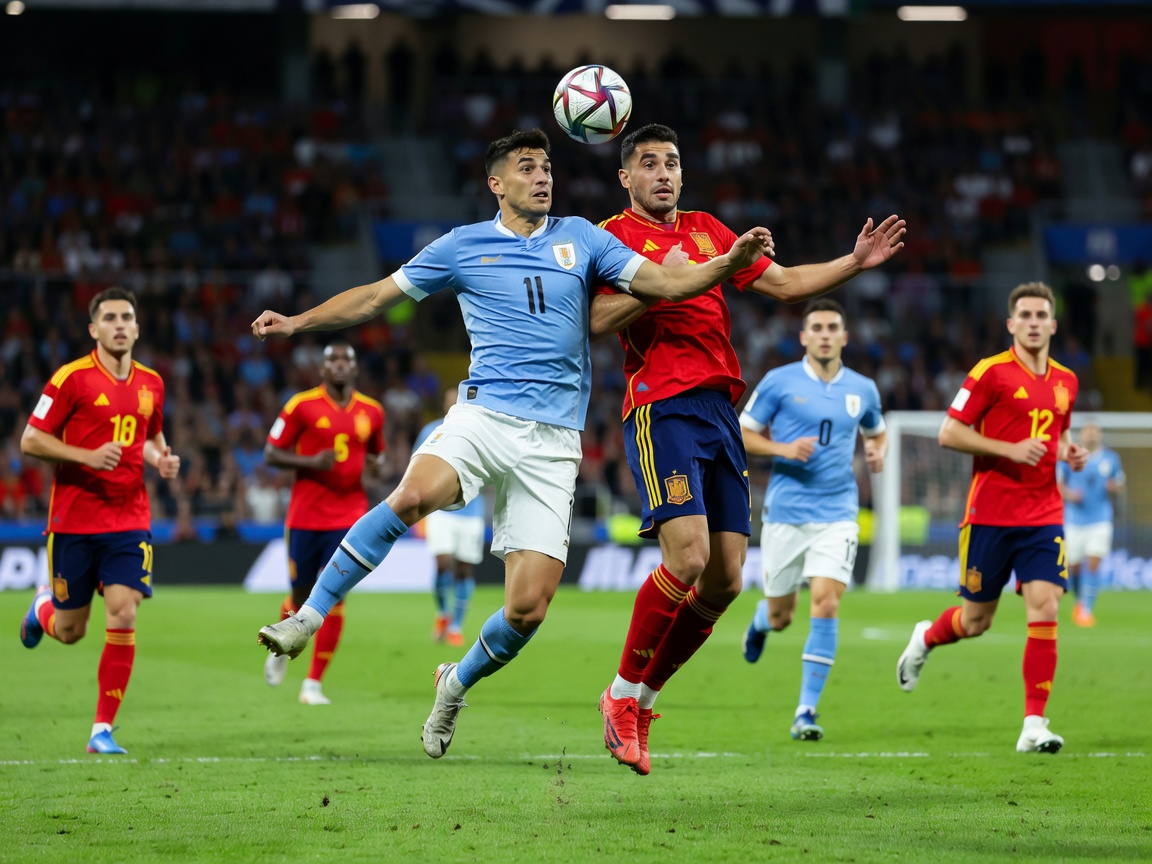 Uruguay vs Spain national team action photo